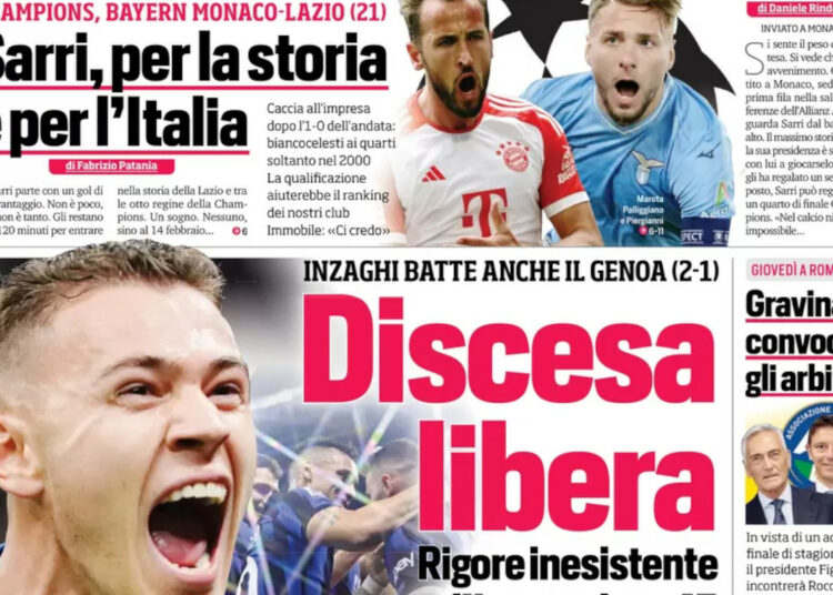 Diarios de hoy – El Inter vuela a +15 con penalización inexistente, Lazio para la historia