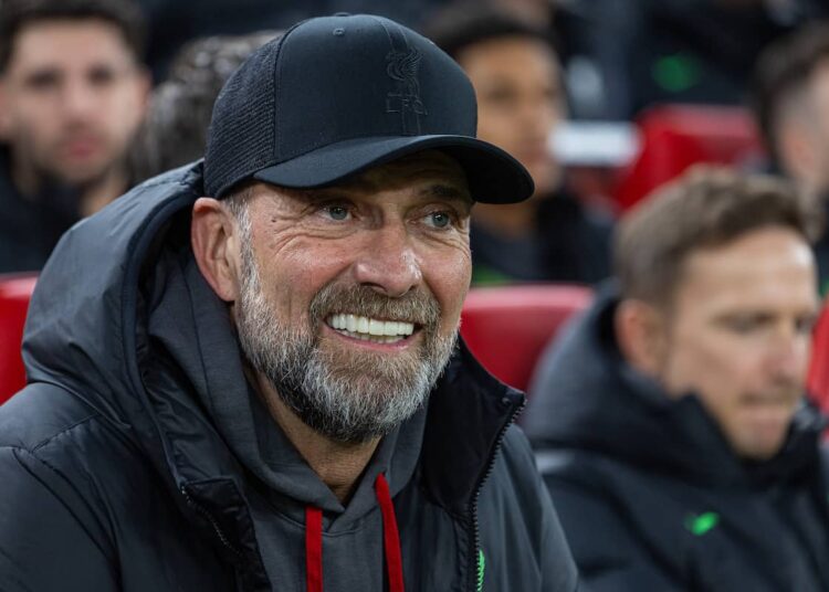 LIVERPOOL, ENGLAND - Thursday, April 11, 2024: Liverpool's manager Jürgen Klopp before the UEFA Europa League Quarter-Final 1st Leg match between Liverpool FC and BC Atalanta at Anfield. (Photo by David Rawcliffe/Propaganda)