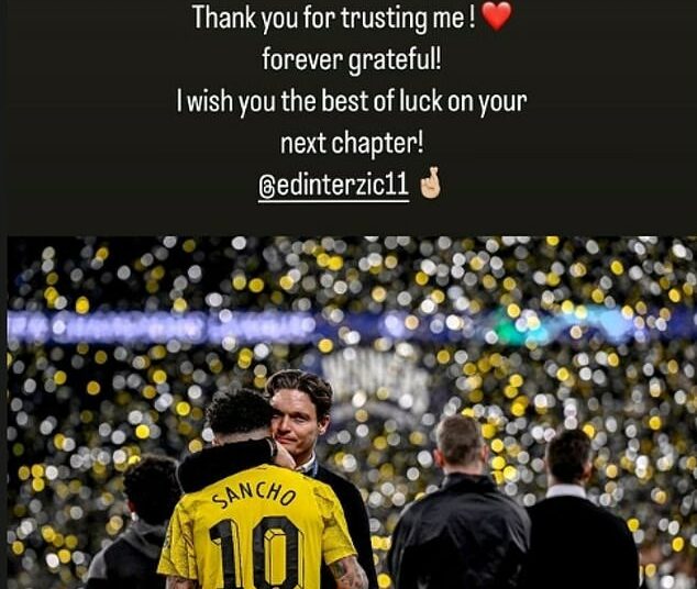 Jadon Sancho agradeció al técnico saliente del Borussia Dortmund, Edin Terzic, su 'confianza' en Instagram