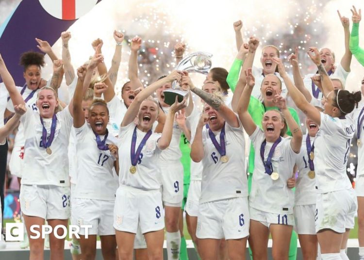 England celebrate winning Euro 2022