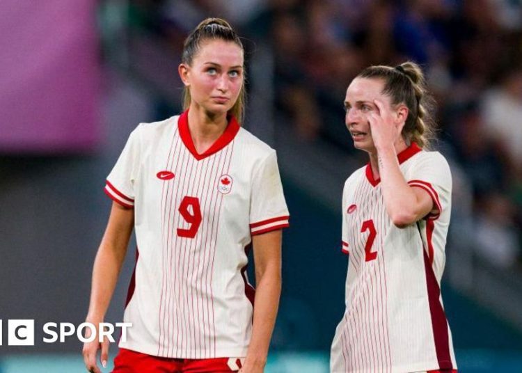 Two Canada players on the pitch