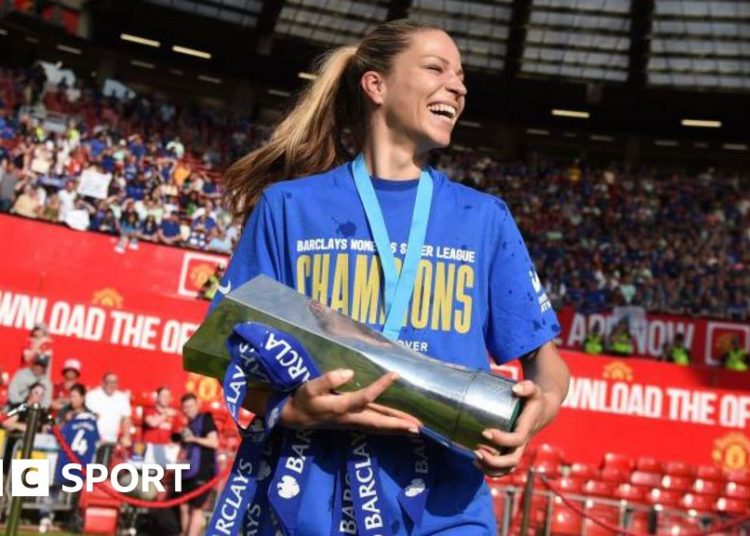 Melanie Leupolz with the Women's Super League trophy