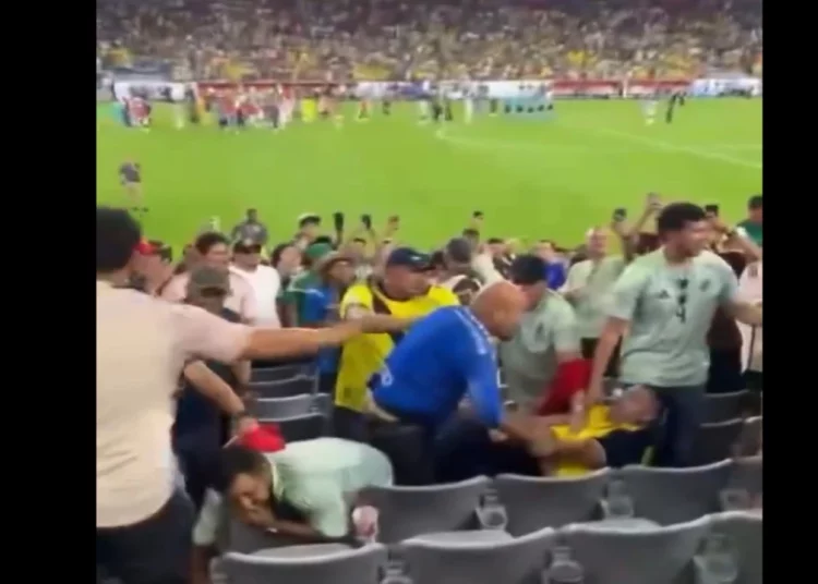 así fue la pelea entre aficionados de Ecuador y México en plena tribuna