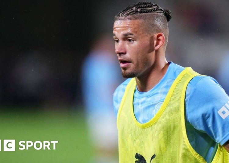 Manchester City midfielder Kalvin Phillips during a warm-up