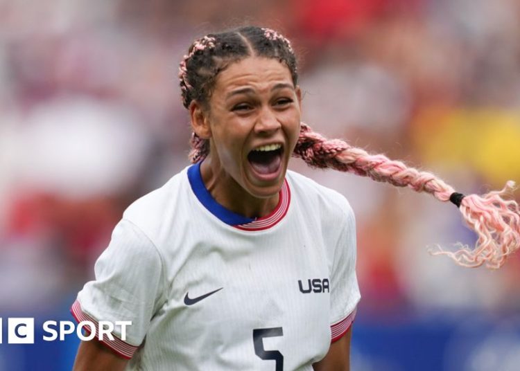 Trinity Rodman celebrates scoring for the USA