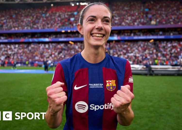 Aitana Bonmati celebrates after Barcelona beat Lyon in the Women's Champions League final