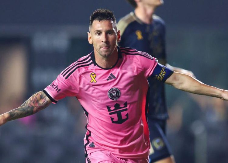 Inter Miami's Lionel Messi celebrates after scoring a goal